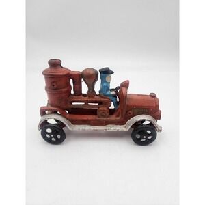 VTG Metal Cast Iron Toy Red Fire Engine Pumper Truck Conductor Toy Collectible